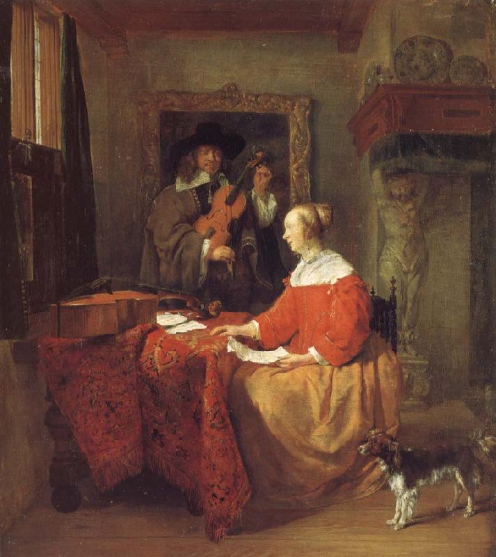 Gabriel Metsu A Woman Seated at a Table and a Man Tuning a Violin oil painting image